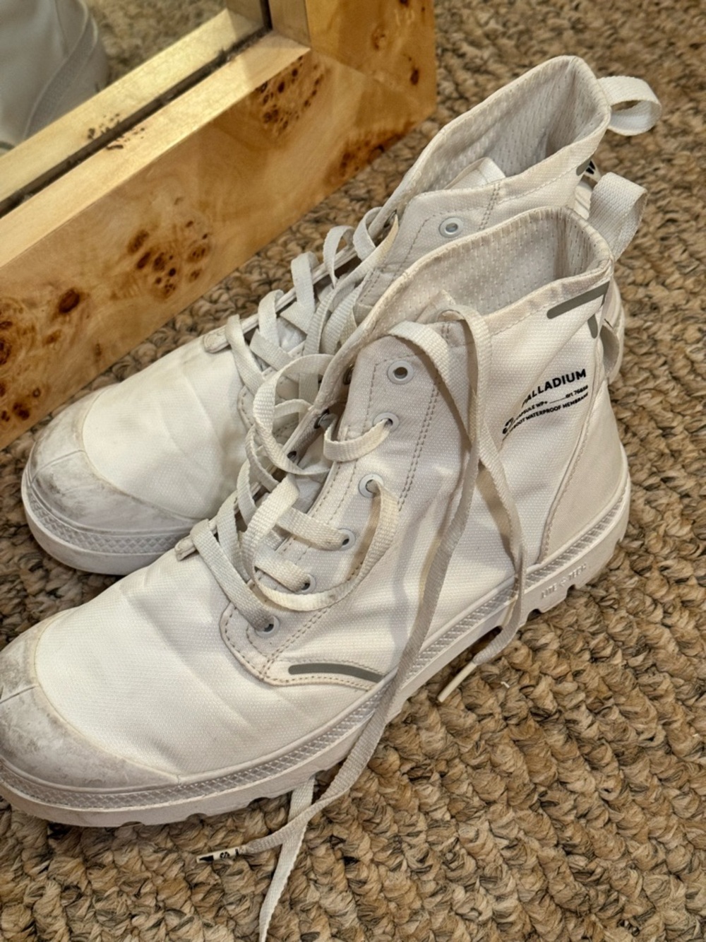Palladium White Lace-Up High-Top Boots ~ festival shoe